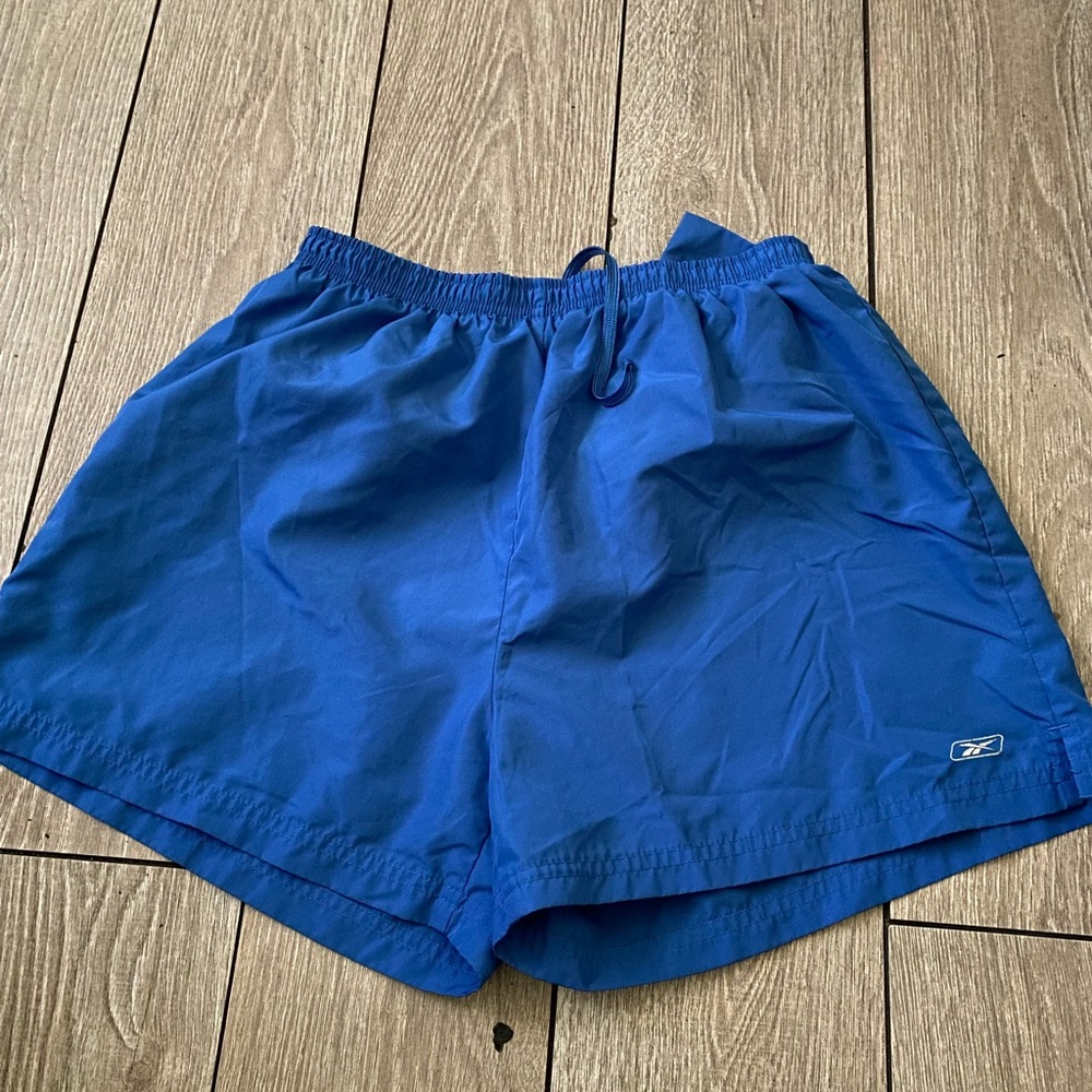 Vintage Reebok Short Shorts Men's Size Small S Solid Blue Workout Trunks